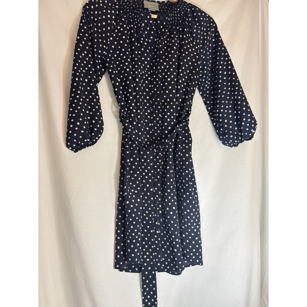 Maeve Anthropologie Sz XS/S Polka Dot Shirt Dress Dark Navy w/ Cream Dots